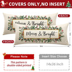 OTOSTAR Merry Bright Christmas Decor Pillow Cover 14x36 Inch Extra Long Lumbar Decorative Throw Pillow Case Eucalyptus Mistletoe Winter Holiday Cushion Cover for Couch Bed Sofa Decor (Merry & Bright)