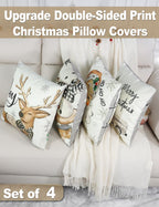 multiwins Christmas Decorations Set of 4 Double-Sided Print Christmas Pillow Covers 20" x 20", with 8 Cute Patterns, Throw Pillow Covers Perfect for Home Christmas Decor