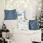 Bonhause Winter Throw Pillow Covers 18 x 18 Inch Home Sweet Home Snowflake Xmas Tree Deer Blue Grey Christmas Decorations Pillows for Sofa Couch Winter Decor Set of 4