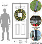 Solar Christmas Wreath 30 Inches Pre-Lit Solar 70 Led Artificial Wreath for Front Door Window Outdoor Decorations with Golden Pine Cones Christmas Balls Glitter Pine Branches(3002)