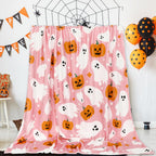 JarThenaAMCS Halloween Fuzzy Flannel Blanket 60 x 50 Inch Ghost Pumpkin Throw Blanket Pink Soft Blankets for Farmhouse Home Chair Sofa Couch Bed