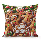 Jiaopenyou Throw Pillow Cover 20x20 Inch,Gingerbread Men Dancing Merry Christmas Decorated with Icing Candies Christmas Tree Throw Pillow Case,Home Decor Cushion Covers for Sofa Living Room Couch Bed