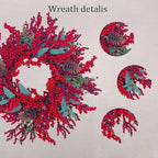 20 Inch Christmas Wreath for Front Door, Artificial Berry with Pinecone, Artificial Red Berry Flower Garlands, Used for Window, Wall, Porch, and Other Indoor and Out Door Home Decorations