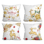 WSZBDY Christmas Throw Pillow Covers White Gold Snowflake Reindeer Christmas Decorations 18X18 inch Set of 4 Winter Christmas Indoor Home Holiday Ornaments Short Push Cushion for Sofa Tree