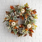 15 Inches Pumpkin Fall Wreath Artificial Wildflower with Berries for Halloween Thanksgiving Christmas Farmhouse Fall Décor