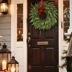 24" Real Touch Christmas Cedar Wreath - Artificial Cedar Wreaths Faux Green Fake Pine Needles Wreath for Front Door, Wall, Windows, Home,Outdoor,Xmas Decor