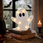 InnovTools Halloween Ghost Decorations Light Up Ghost LED Marquee Sign Cute Battery Operated Night Lights for Halloween Party Indoor Bedroom Kitchen Tabletop Mantel Home Wall Decor Party Gifts (2 Pcs)