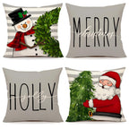Gray Christmas Pillow Covers 18x18 Set of 4 Farmhouse Xmas Decorations Snowman Wreath Santa Claus Tree Merry Christmas Holly Jolly Winter Holiday Decor Throw Cushion Case for Home Couch S23C20