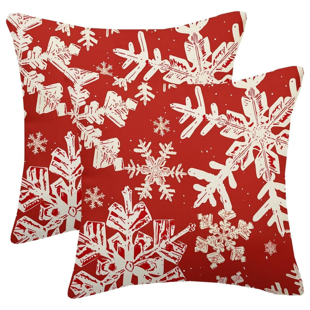 AELUTYSH Red Christmas Pillow Covers 18x18 Inch Set of 2 Winter Snowflake Decorative Throw Pillows Farmhouse Holiday Christmas Decor Cushion Covers Linen for Home Living Room Bed Outdoor