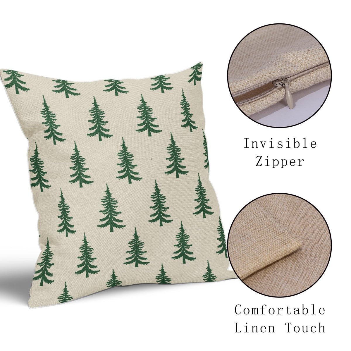 Christmas Tree Pillow Covers 18x18 Set of 2 Green Xmas Rustic Style Winter Print Decorative Outdoor Pillowcases Farmhouse Vintage Holiday Decorations Throw Cushion Case Decor for Couch Sofa Bed