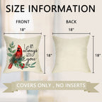 Ussap I Am Always with You Cardinal Red Birds Decorative Throw Pillow Cover Set of 4, Pine Cones Berry Cushion Case Decor, Winter Holiday Memorial Pillowcase Christmas Decorations for Sofa Couch 18x18