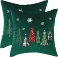 Tosleo Christmas Embroidery Throw Pillow Covers 20 x 20 inch Set of 2 Christmas Decor Velvet Pillowcases Forest Green Xmas Trees Cushion Pillow Cases Soft Square Holiday Pillowcase