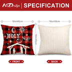 AnyDesign Christmas Pillow Cover 18 x 18 Inch Red Black Buffalo Check Plaids Holy Night Throw Pillow Case Decorative Cushion Cover Case for Farmhouse Home Couch Sofa, Set of 4
