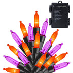 WATERGLIDE 50 LED Outdoor Halloween Lights, 16 FT Mini String Light with 8 Modes, Waterproof Battery Operated Tree Lights for Indoor Outdoor Patio Garden Party Wedding Decoration, Orange & Purple