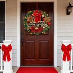FR Artificial Pre-Lit Fir Christmas Wreath Holiday Accent Decoration, Wintry Pine, Decorated with Pine Cones Berry Clusters, with LED Lights Battery Operated for Door, Mantel - 20 Inch