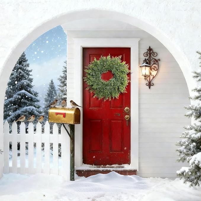 Christmas Decorations-26inch Large Christmas Cedar Wreath, Christmas Wreaths for Front Door with Cute Red Berry Wreaths, Door Wreath for Window Holiday Fireplace Indoor/Outdoor Yard Xmas Decor