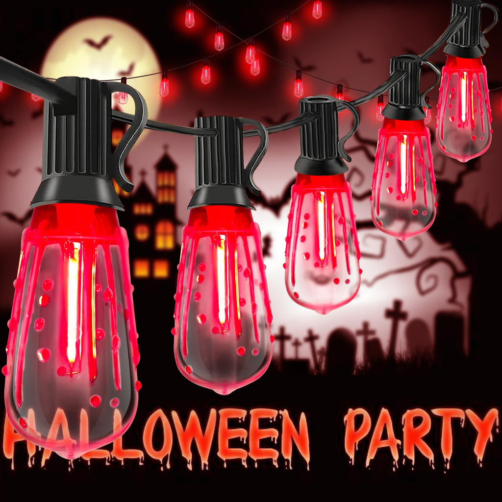 Abeja LED Flame String Lights, 10Ft ST40 Halloween Flicker Flame String Lights with 10 LED Flame Bloody Tears Bulbs, Hanging Outdoor Halloween Light for Patio Garden Party Backyard -Black