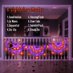 FFZZKJ Halloween Decorations Spider Web Lights 6FT 60LED Battery Operated/USB Powered with Black Spider with Timer 8 Modes Indoor Outdoor for Halloween Decor, Orange&Purple