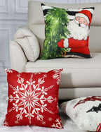 Double-Sided Print Christmas Pillow Covers 16''x16'', Set of 4, 8 Christmas Patterns Christmas Tree, Snowman, Snowflakes, Merry Christmas, Deer, Santa Claus,Truck, Let It Snow, Soft Linen Material