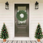24 Inch Pine Wreath Christmas Wreaths for Front Door, Real Touch Pine Wreath with Red Berries Artificial Green Wreaths for Walls Windows Porches Farmhouse Indoor Outdoor Home Decor