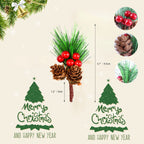 Ayuanb 20 Pcs Artificial Pine Picks, Christmas Cone Picks Red Berry Stems, Green Pine Needles Evergreen Branches for Christmas Floral Arrangement Wreath Crafts Holiday Xmas Tree Decorations