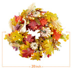 Fall Wreaths for Front Door,Sunflower Autumn Wreath with Lights,Pumpkins and Bows,for Thanksgiving Halloween Farmhouse Indoor Outdoor Outside (Golden Pumpkin)