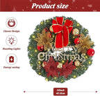 FR Artificial Pre-Lit Fir Christmas Wreath Holiday Accent Decoration, Wintry Pine, Decorated with Pine Cones Berry Clusters Frosted Branches, with LED Lights for Door, Mantel 16 Inch