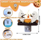 Ghost Campfire Nightlight,Halloween Campfire Flickering Night Light,3D Spooky Fire Marshmallow Night Light for Halloween Decor (Cute Ghost)