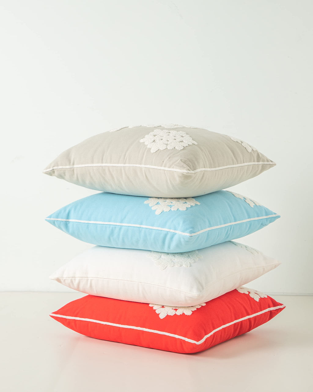 AFIRMLY 18x18,Cotton Christmas Blessing Throw Pillow Cover for Bed Sofa Cushion Car Snowflake Embroideried Pillowcases,1pair Grey