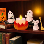 SOMITO 2025 Ghost Campfire Nightlight, Cute Halloween Ghost Figurine, Spooky Ghost Halloween Decorations, Adorable Halloween Decor Indoor for Home Mantel Tabletop Party (with Dog)
