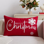 yeshttdy Merry Christmas Pillow Covers 12x20 Inch Embroidery Snowflake Xmas Decorative Lumbar Throw Pillow Cover Winter Holiday Pillow Case Cushion Cases for Sofa Couch Living Room Decorations Red