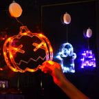 LOLStar Halloween LED Lights Decorations 2025 Orange Pumpkin White Ghost Purple Bat Window Display with Suction Cups, Battery Operated Window Decor Slow Fade Mode and Timer 3-Pack