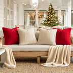 MIULEE Christmas Trees Pillow Covers Set of 2 Decorative Soft Throw Pillows Plush Faux Fur Wool Embroidered Couch Cushion for Holiday Winter Home Decor Chair Sofa Bedroom Living Room,Beige 18x18inch