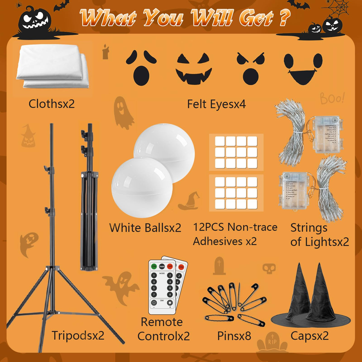 Halloween Decorations Outdoor Indoor- 2 Packs Large Light-Up Spooky Standing Ghost Decor with 8 Modes Remote String Lights, Scary Halloween Ghost Lights for Porches Yards Gardens Party Decorations