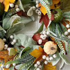 15 Inches Pumpkin Fall Wreath Artificial Wildflower with Berries for Halloween Thanksgiving Christmas Farmhouse Fall Décor
