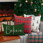 Christmas Throw Pillow Covers 12x20 Inch Set of 2 Merry Christmas Farmhouse Decorations Believe Holiday Decor Throw Cushion Case for Home Couch