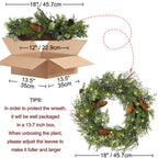 Pre Lit Christmas Wreath for Front Door Green Wreath Decorated with Pine Cones,Berry Clusters, Abundant Fit Branches 18” Lighted Christmas Wreaths for Windows Winter Wreath Hanging Wall Decor