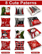 multiwins Christmas Decorations Set of 4 Double-Sided Print Christmas Pillow Covers 18" x 18", with 8 Cute Patterns, Throw Pillow Covers Perfect for Home Christmas Decor