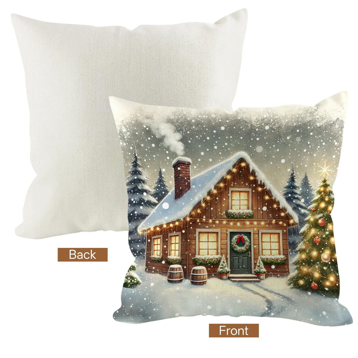 HDVUHKI Christmas Pillow Covers 16x16 inch Set of 4, Holiday Winter Outdoor Vintage Tree Snowflake Xmas Snowman Neutral Farmhouse Gold Seasonal Burlap Decorations for Sofa Couch