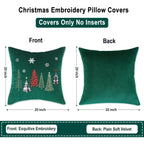 Tosleo Christmas Embroidery Throw Pillow Covers 20 x 20 inch Set of 2 Christmas Decor Velvet Pillowcases Forest Green Xmas Trees Cushion Pillow Cases Soft Square Holiday Pillowcase