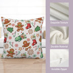 Kwlegh Christmas Pillow Covers 18x18 Set of 2 Gingerbread Man Throw Pillow Covers Xmas Tree Socks Gloves Snowflakes Pillow Case for Holiday Decor Couch Sofa