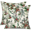 DFXSZ Christmas Pillow Covers 18x18 Inch Set of 2 Xmas Pine Branches with Red Berry Pine Cone Decorative White Throw Pillows Winter Christmas Decor for Home Couch ST025D18