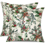 DFXSZ Christmas Pillow Covers 18x18 Inch Set of 2 Xmas Pine Branches with Red Berry Pine Cone Decorative White Throw Pillows Winter Christmas Decor for Home Couch ST025D18