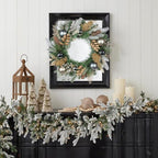 20 inch Christmas Door Wreath, Norfolk Pine Wreaths for Front Door with Silver Ball Glittered Leaf Spray Stems Pinecones Berries for Fireplace Xmas Decorations, Wall Window Indoor Outdoor Decor