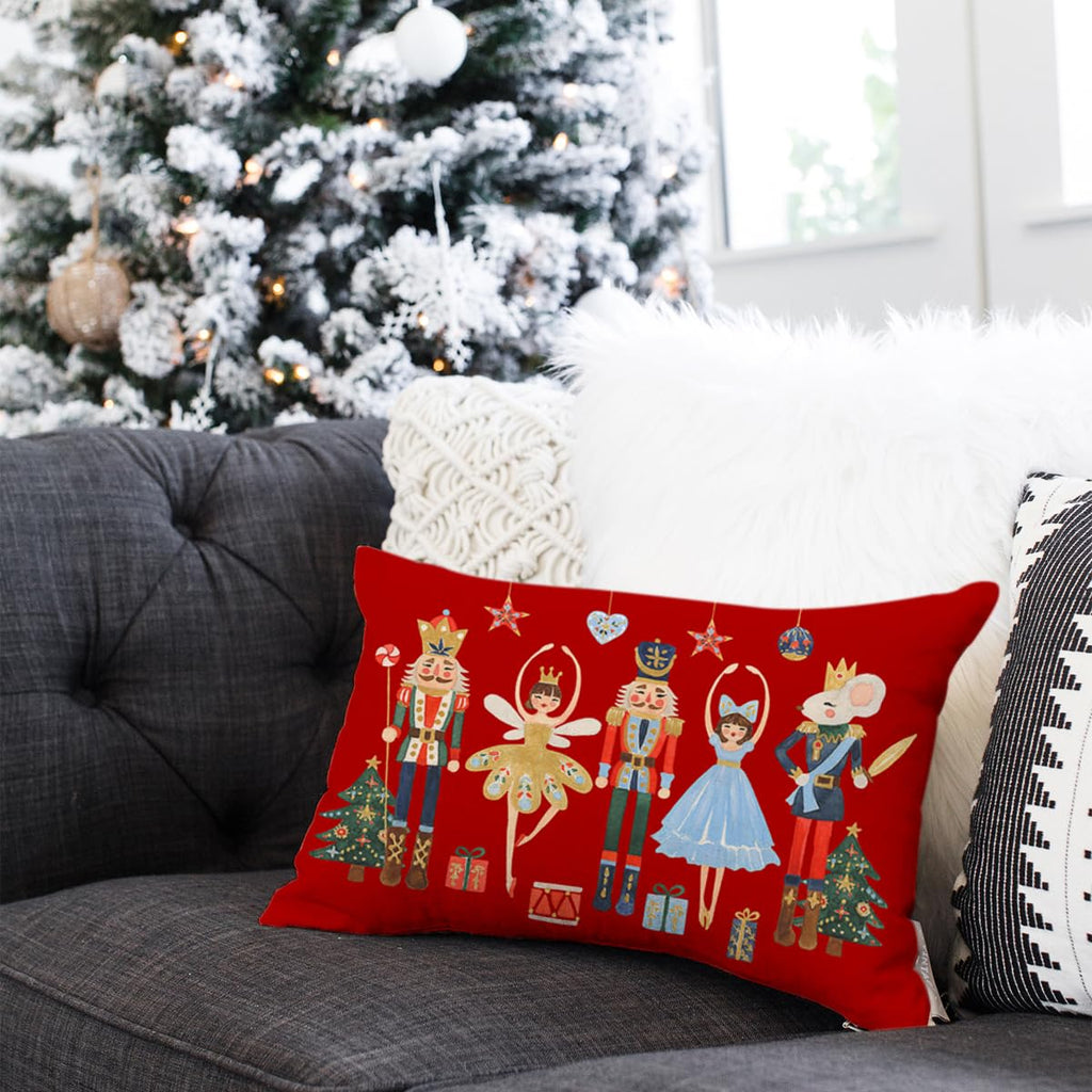 Rguct Christmas Pillow Covers 12x20 Inch Red Nutcracker Christmas Decor Winter Holiday Party Cushion Case Decoration for Sofa Couch
