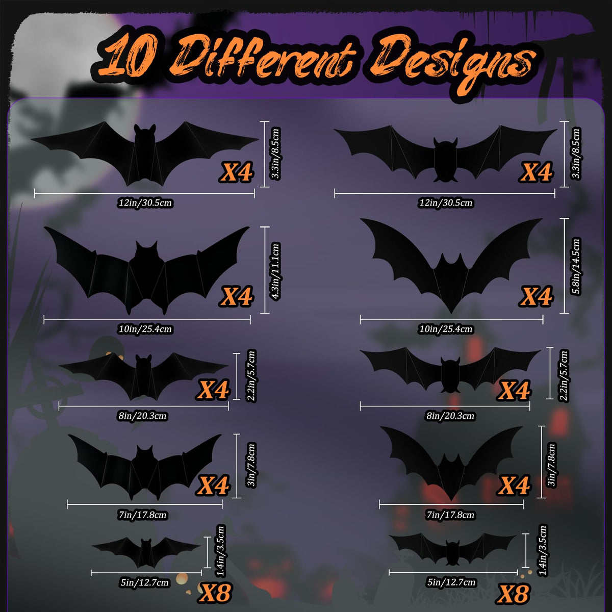 PChero 12 Lights & 48 Bats Halloween Decoration Kit with Remote Timer, Color Changing Light up Bats Wall Decor, 10 Different Size 3D Bat Stickers for Window Wall Living Room Bedroom Party Spooky Decor