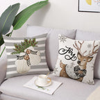 Coeufuedy Christmas Stripe Pillow Covers 18x18 Inch Set of 4 Snowman Reindeer Gloves Eucalyptus Winter Holiday Decorative Farmhouse Cushion Covers for Sofa Couch Living Room