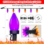 Purple and Orange Halloween Lights, 26Ft Halloween Outdoor String Lights with 50 LED Orange Purple Light, Waterproof Halloweens Decorations for Outdoor Indoor Patio Home Party Garden Yard