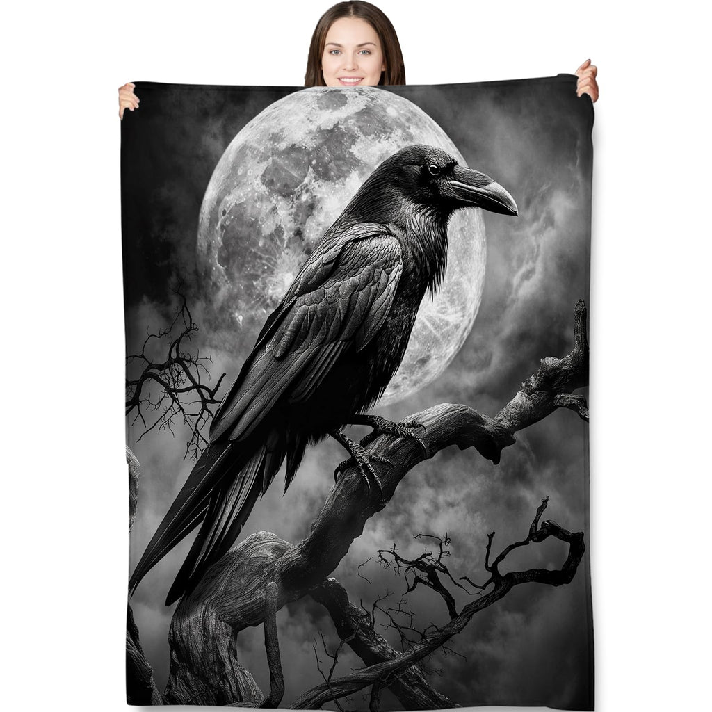 Turamurra Gothic Blanket Gifts for Adults and Kids Raven and Moon Halloween Throw Blankets for Bed Room Couch Soft Lightweight Warm Cozy Throws Decor 50x60in