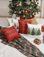 TOYPOPOR Christmas Decorations, Double Sided Plaid Throw Pillow Covers 18x18 Inches Set of 4, Christmas Tree, Snowflakes, Merry Christmas, Snowman Reindeer Winter Holiday Pillowcase for Sofa Couch